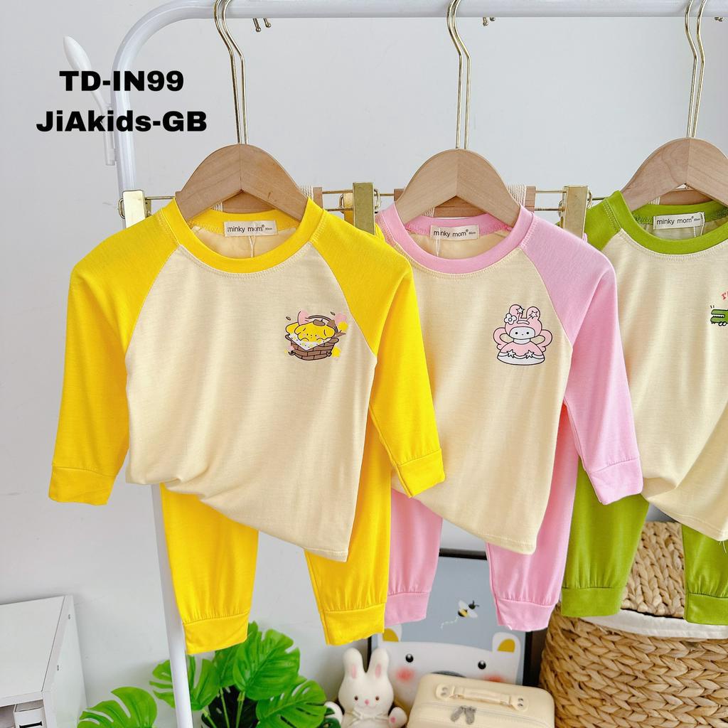 Bộ Dài Tay THUN LẠNH MINKY MOM Giáp Lăng In Hình Trước Sau Dễ Thương Cho Bé TD-IN99