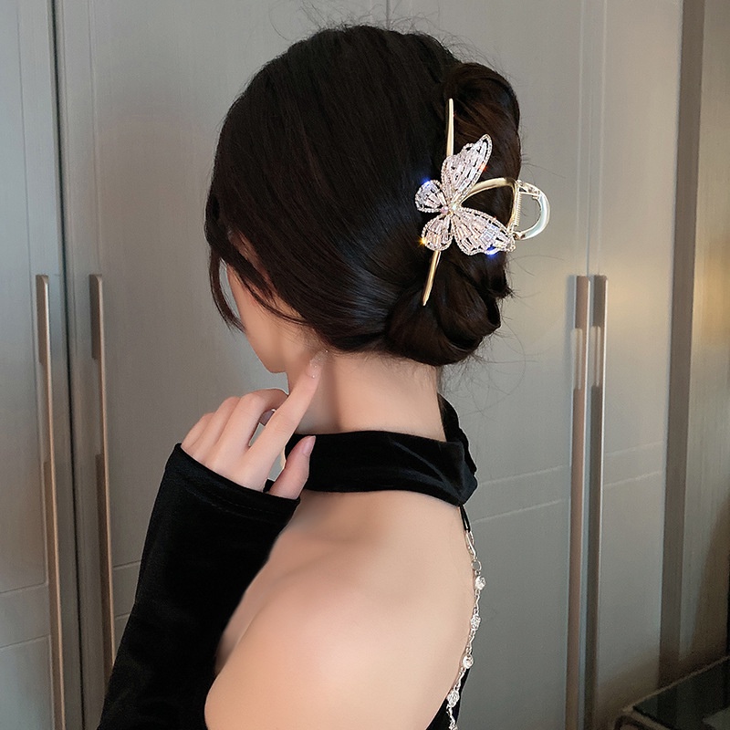 Kẹp Tóc Hình Bướm Lưng Đính Đá Zircon Kiểu Hàn Quốc Ngọt Ngào Cá Tính Cho Nữ