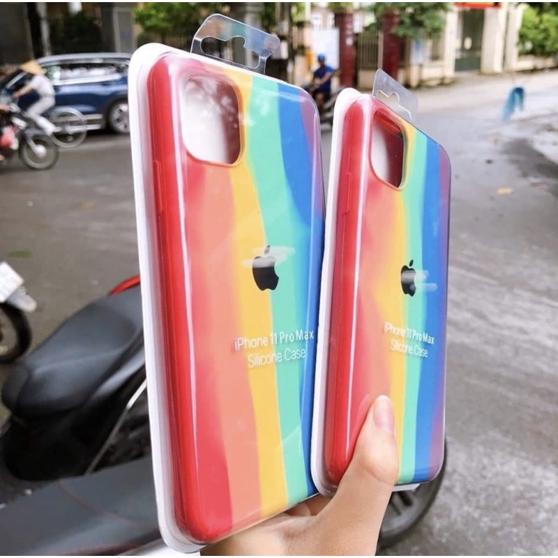 Ốp chống bẩn cầu vồng full viền full lỗ loa cho iPhone 6 -&gt; 12 ProMax