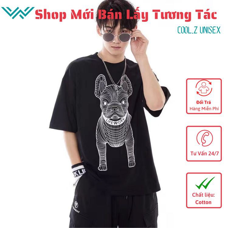 Áo thun tay lỡ.Hình cún 3D Pull. CoolZ phông Unisex nam nữ Cotton oversize form rộng CZ0666 - HÀNG MỚI VỀ