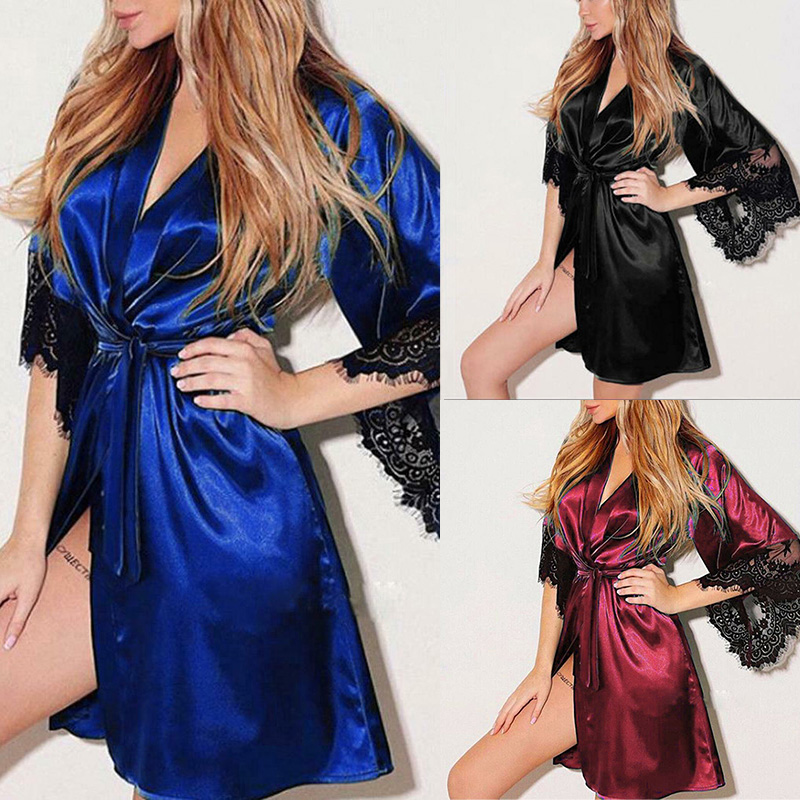 Áo Choàng Ngủ Kimono Vải Satin Phối Ren Thời Trang Cho Nữ | BigBuy360 - bigbuy360.vn
