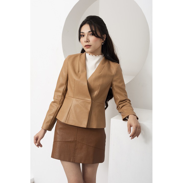 Áo khoác da lửng nữ KO-ISAN ôm eo vạt chéo - 3500346-1