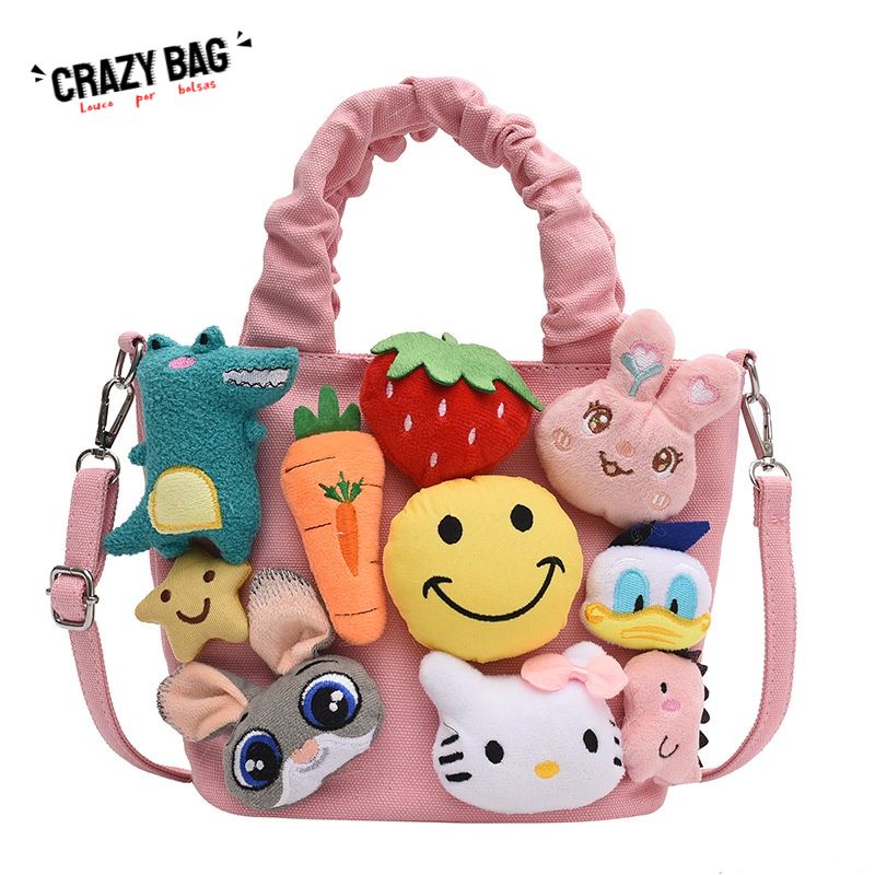 Crazy Bag Túi xách vải đeo chéo phối mô hình thú nhồi bông phong cách hoạt hình dễ thương