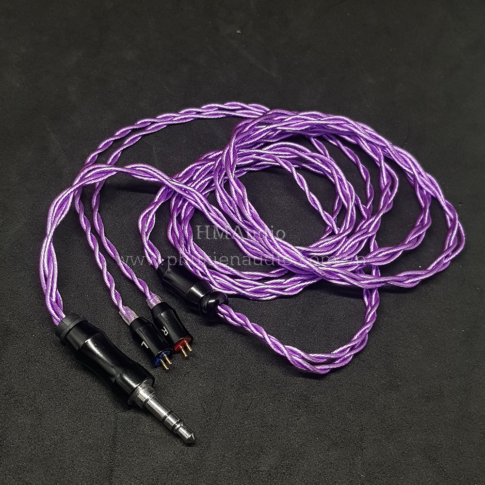 Dây tai nghe đồng mạ bạc OFC 1.2mm tết 4 - Connector 2pin 0.78mm - BLON BL03 màu tím