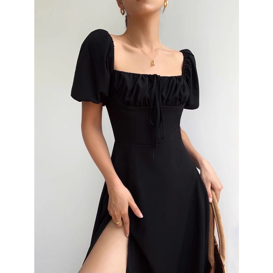 Váy Tay Bồng Chun Ngực Xẻ Tà Maxi Eclipse Clothing Mềm Mịn Quyến Rũ Đi Biển Dạo Phố