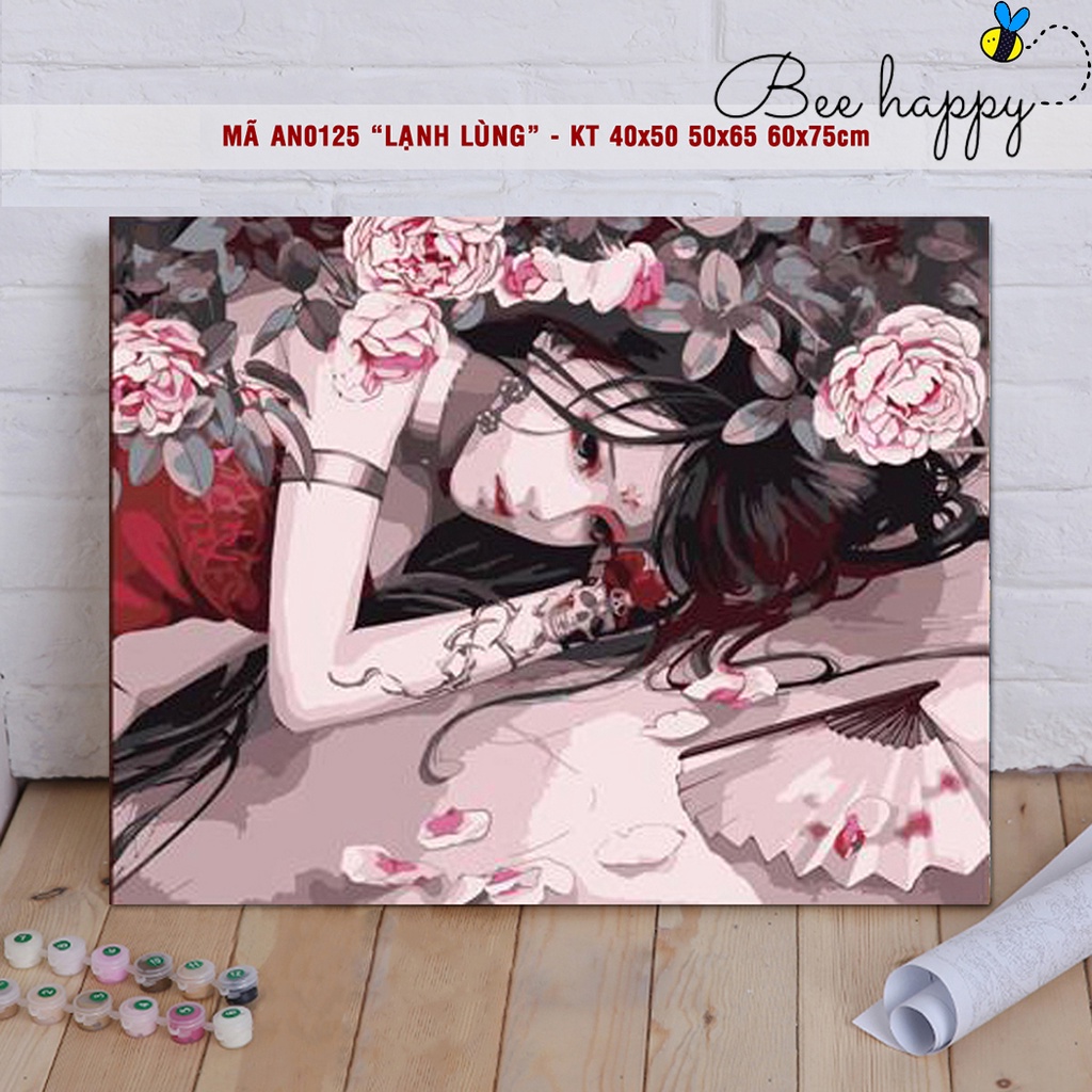 Tranh số hóa tô màu theo số BEE HAPYY mã AN0125 Tranh Anime cổ trang Cô gái lạnh lùng