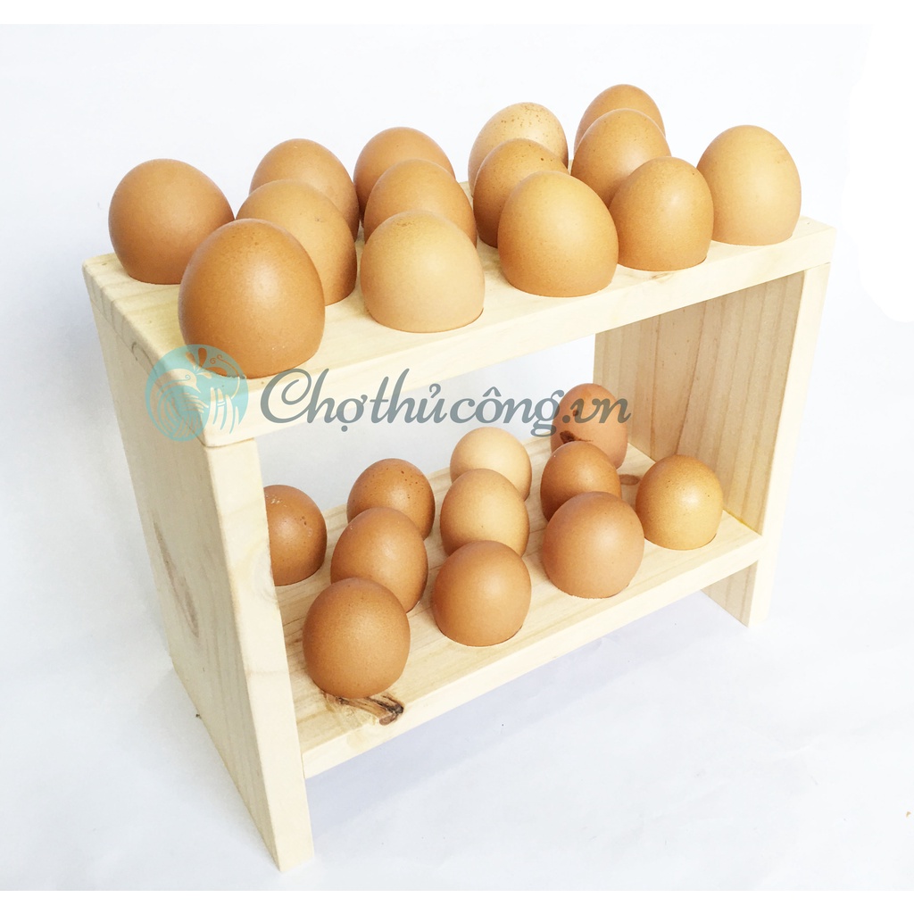 Kệ trứng 2 tầng gỗ thông làm khay đựng trứng đa năng vintage