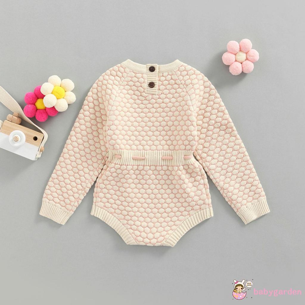 Áo Liền Quần Tay Dài Cổ Tròn Màu Sắc Tương Phản Cho Bé Gái 0-18 Tháng Tuổi