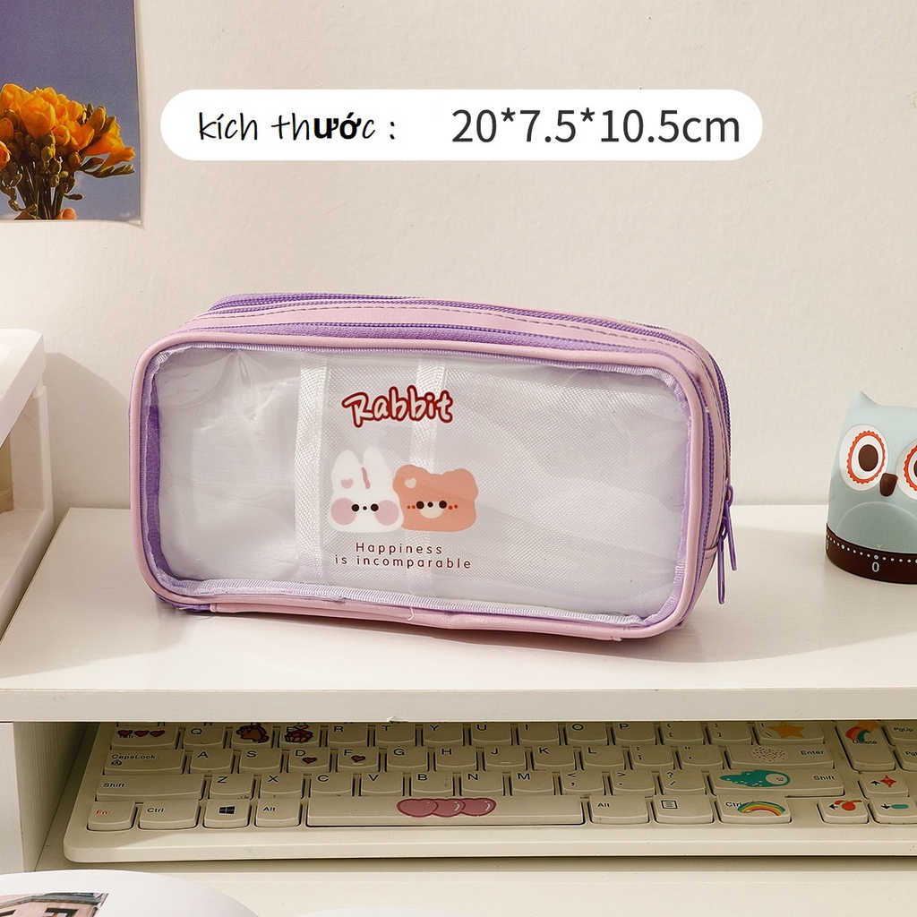 Túi Đựng Bút Trong Suốt Họa Tiết Dễ Thương Gấu Thỏ Cute