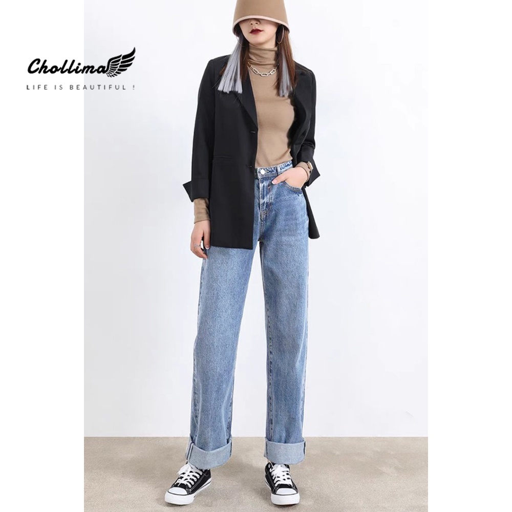 Quần baggy jeans nữ Chollima ống rộng SIMPLE JEAN dài 98cm QD050 ulzzang phong cách hàn quốc