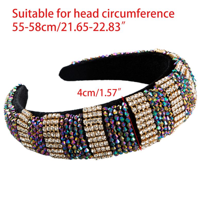 Băng Đô Nhung Bản Rộng Đính Đá Pha Lê Nhiều Màu Sắc