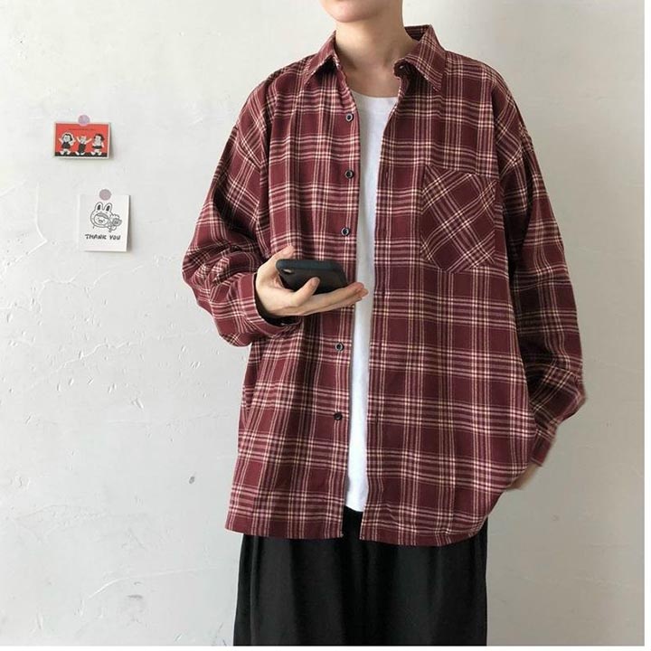 Áo sơ mi kẻ sọc karo flanner unisex nam nữ tay dài chất vải Kate Nỉ dày đẹp - SMF06