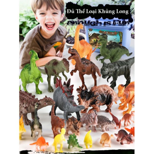 Tặng them 6 con mini]Bộ siêu tập mô hình công viên khủng long hộp 52 món.