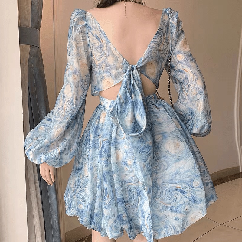 ĐẦM VOAN HOA TAY DÀI DÁNG XÒE CỰC SEXY MẪU Y HÌNH UP Hland1