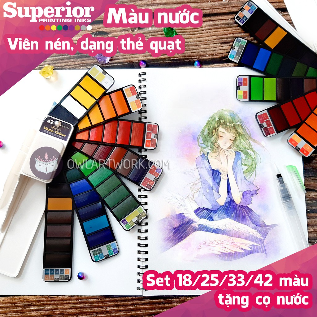 [CHÍNH HÃNG] Màu Nước Dạng Nén Superior 18/25/33/42 - Tặng Kèm Cọ Nước