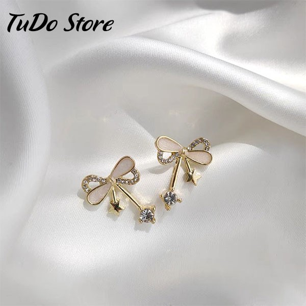 Khuyên tai, bông tai nữ Hàn quốc mạ bạc 925 hình nơ siêu xinh HT17