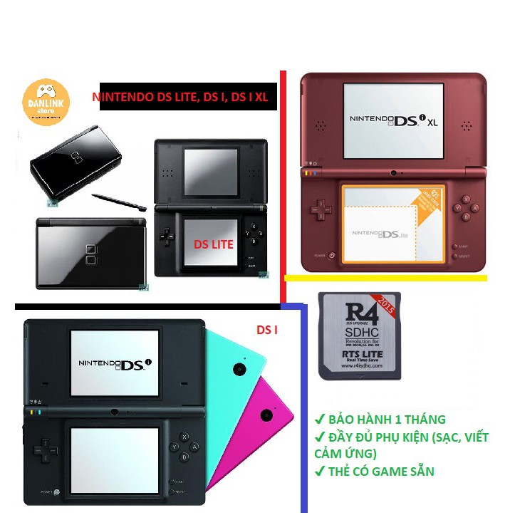 MÁY GAME NINTENDO DS LITE, DS I, DS I XL CHÍNH HÃNG + TẶNG THẺ NHỚ R4 4GB CÓ GAME