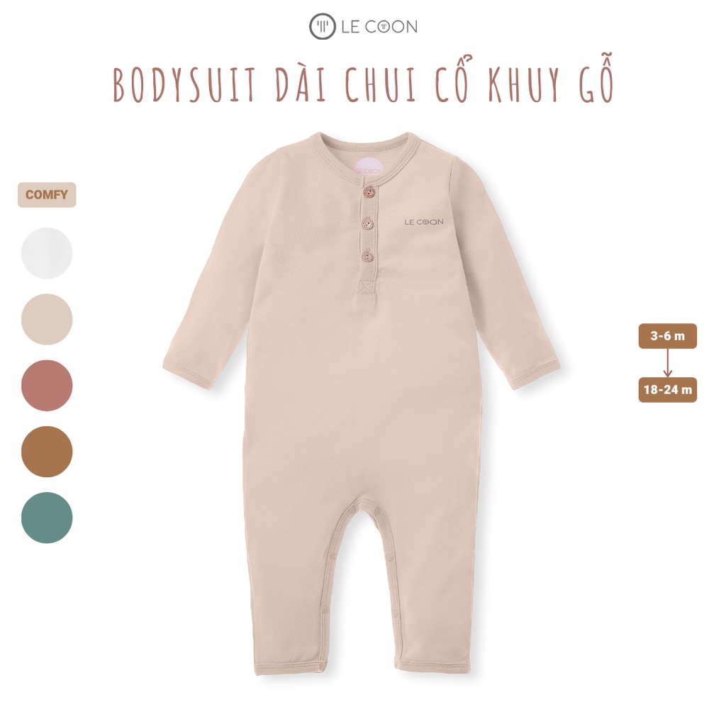 LECOON Bodysuit Lecoon cho bé dài chui cổ khuy gỗ LC0549