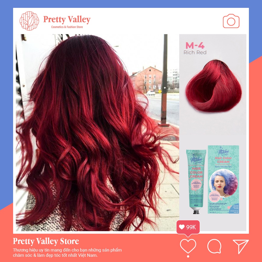 Kem nhuộm tóc màu đỏ sáng MOLOKAI, kem nhuộm tóc tại nhà siêu dưỡng chứa collagen tảo biển - Pretty Valley Store