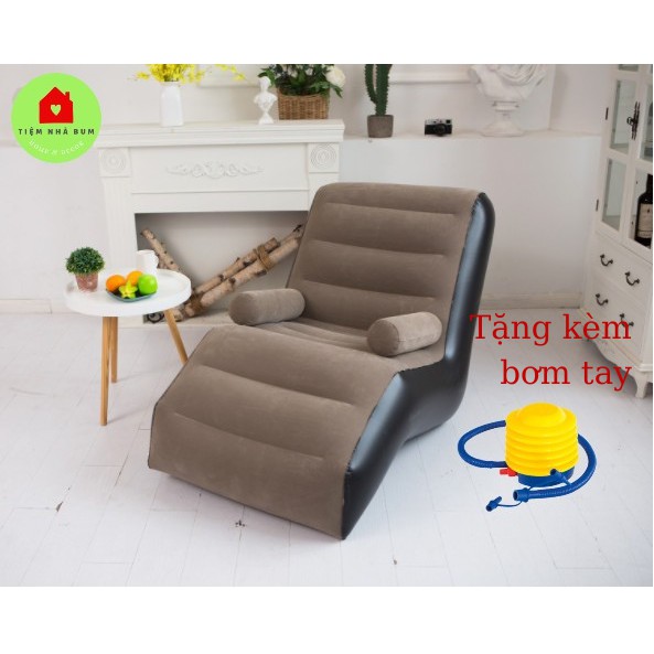 Ghế sofa lười bơm hơi, nệm hơi nằm nghỉ ngơi, thư giãn hình chữ S có tay dựa