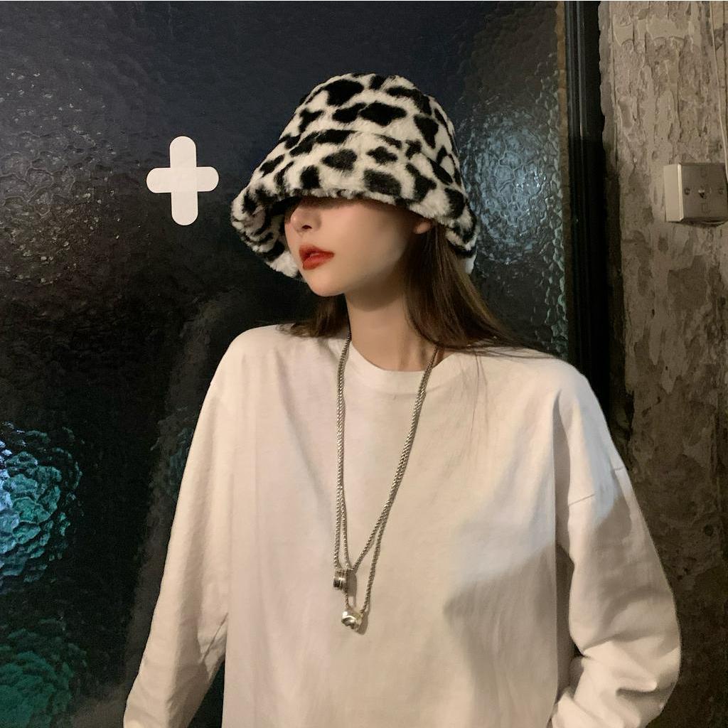 Nón Bucket Phủ Lông Dày Giữ Ấm Thời Trang Thu Đông Dành Cho Nữ 22A88