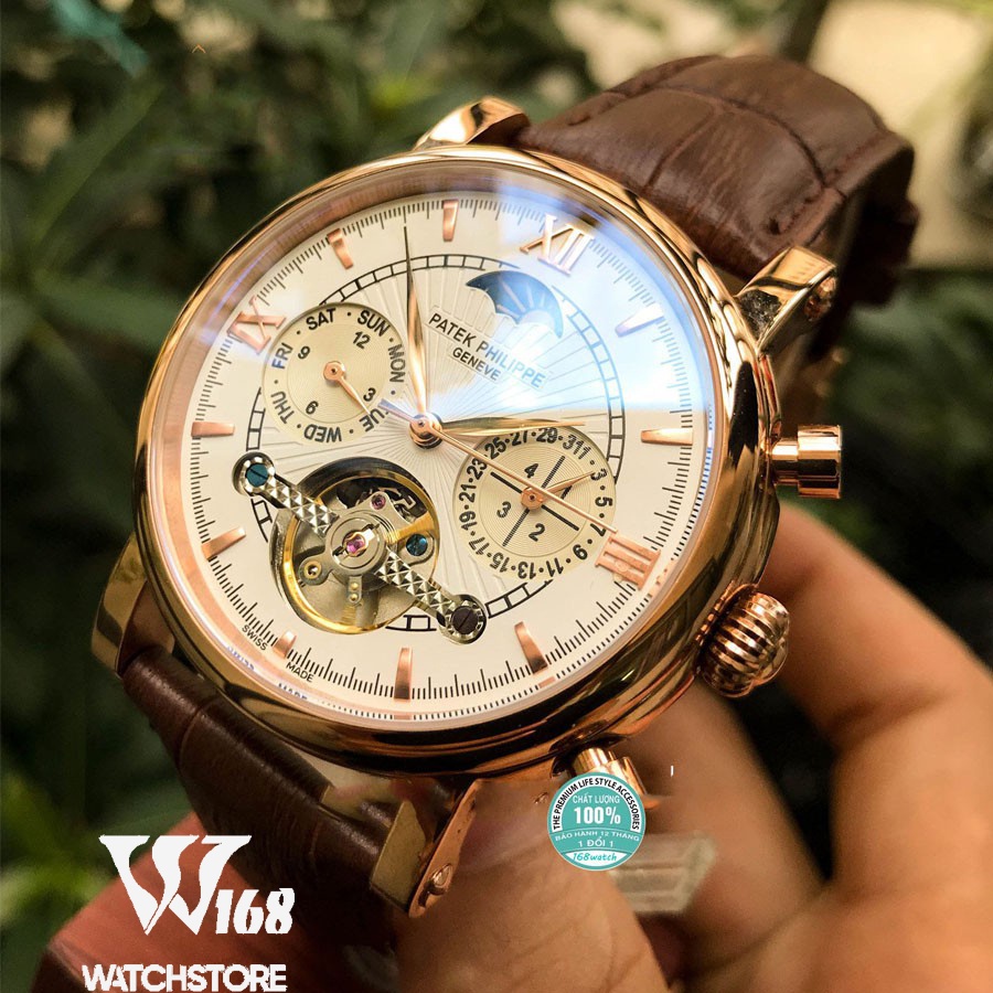 Đồng Hồ Nam PP GENEVE Viền Trơn Máy Cơ Automatic 41-42mm Chống Nước 5ATM