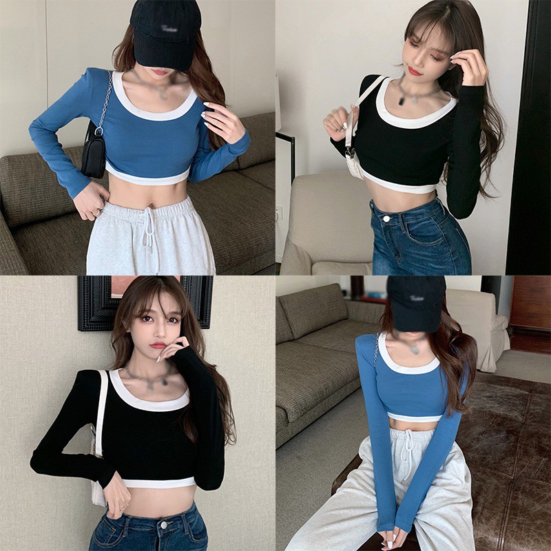 Áo Thun Dài Tay Cổ Tròn Gợi Cảm Dành Cho Nữ