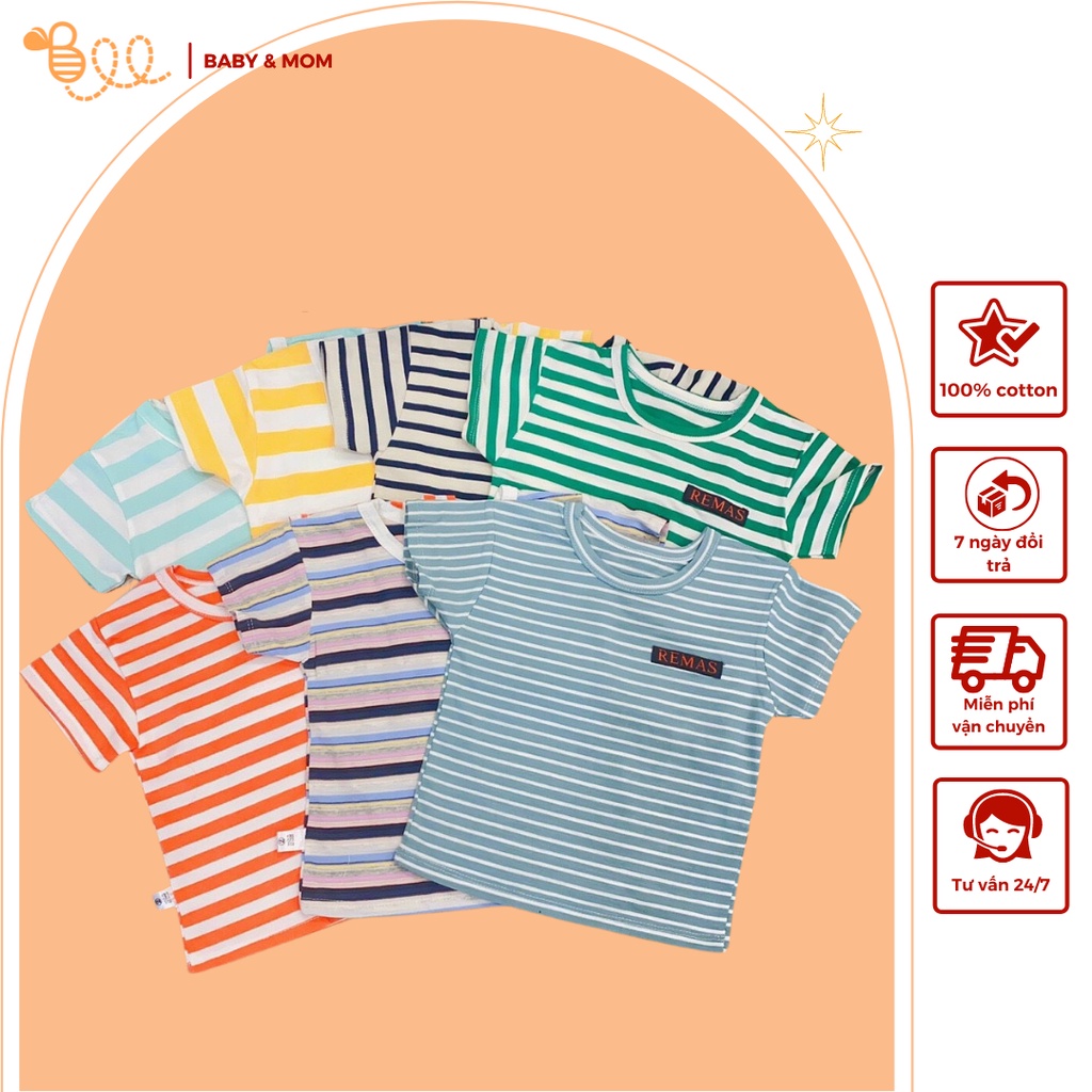 Áo thun cộc tay cho bé trai, bé gái BEEBABY áo phông trẻ em kẻ sọc từ 8-16kg