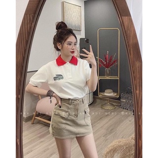 Áo polo la.coss cá sấu cổ đỏ nữ