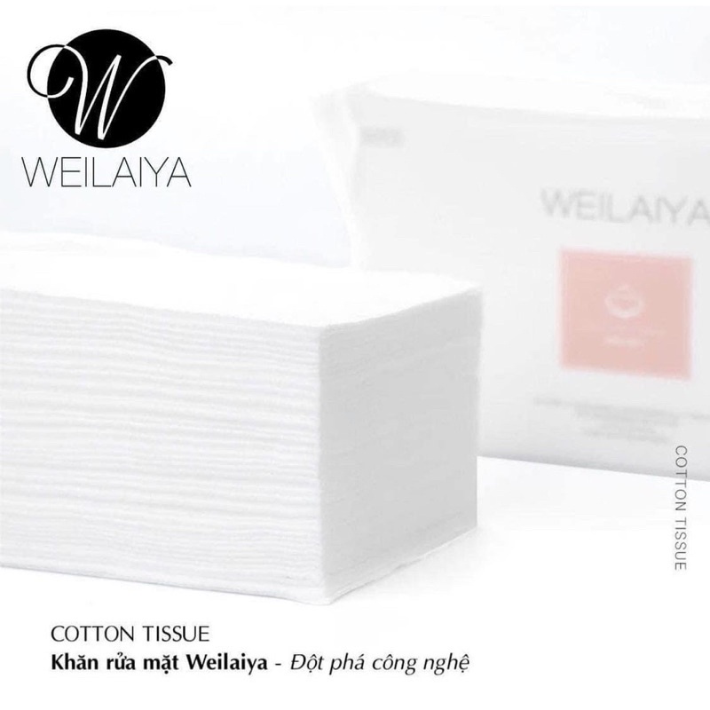 Khăn giấy tẩy trang WEILAIYA 100% Cotton thiên nhiên siêu dai siêu mềm mịn 100 miếng