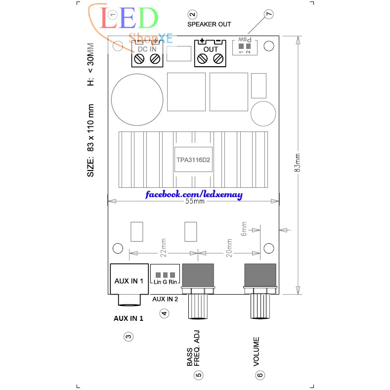 Mạch khuếch đại SUB siêu trầm chip TPA3116D2 100w chính hãng Gemaudio