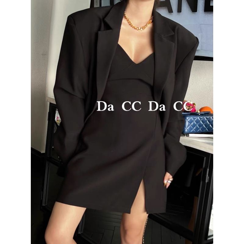 Hot!F &amp; X Bộ Áo Khoác + Đầm Hai Dây Ngắn Phong Cách Hàn Quốc Dễ Phối Đồ Thời Trang Mùa Xuân Dành Cho Bạn Nữ 2022