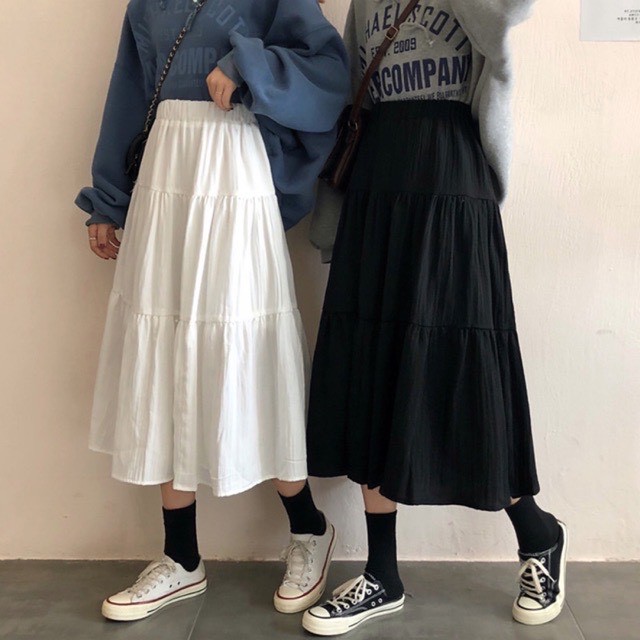 Chân váy dài ZINTI chất voan xếp ly 3 tầng sáng chữ A Ulzzang Zinti Store CV02