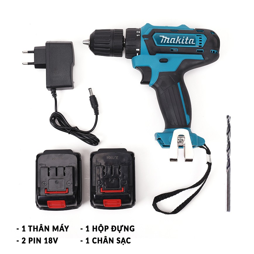 [TẶNG MŨI KHOAN + MŨI VÍT] Máy khoan Pin MAKITA 18V -  2 Chức năng - Pin 2Ah - Máy bắn vít - 100% Lõi Đồng - HÀNG LOẠI 1