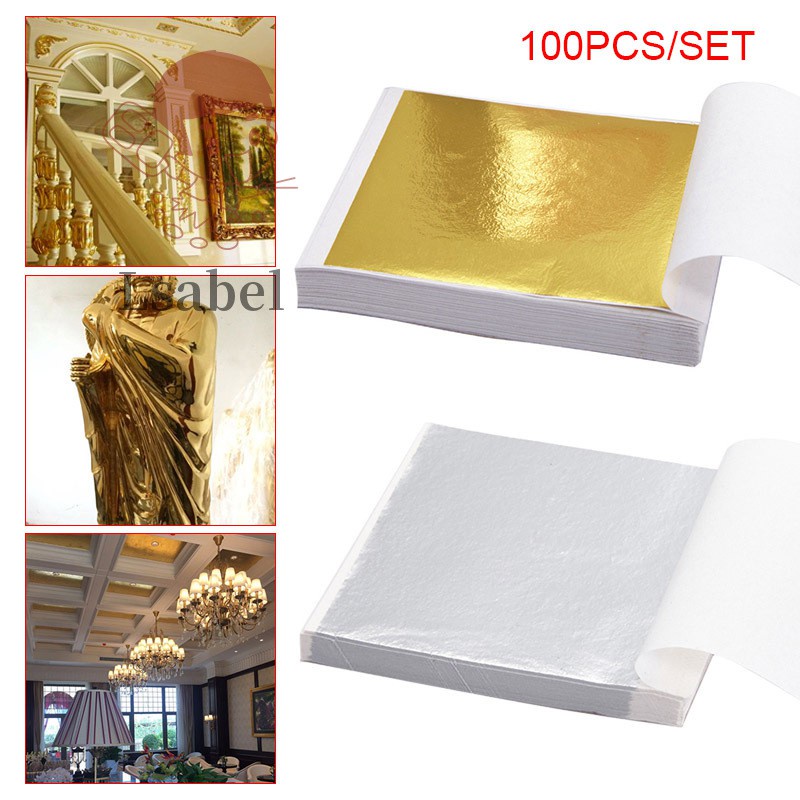 100 Pcs Gold Leaf Sheets Foil Paper for Arts Slime DIY Gilding Nails Art Craft