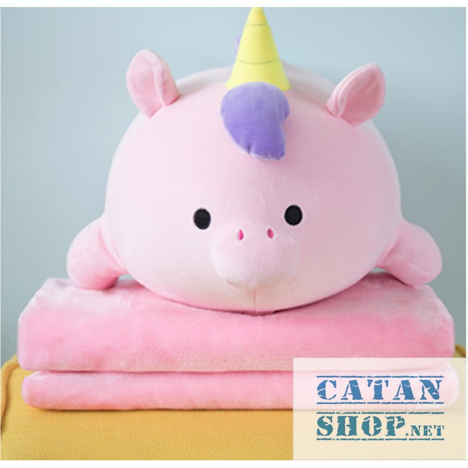 Gối mền sư tử mập, ngựa 1 sừng mập 3 trong 1 siêu cute, vải thun 4 chiều cực mịn, chăn gối văn phòng,gấu bông
