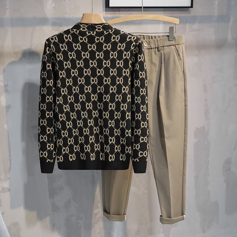 Áo Khoác Cardigan Dệt Kim Màu Trơn In Chữ Phong Cách Mới Thời Trang Xuân Thu Cho Nam