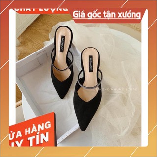 [Free Ship - Hàng cao Cấp] Dép Sục Nữ Da Lộn Quai Ngang Đính Đá Siêu Hót - Dép Sục Nữ Mũi Nhọn