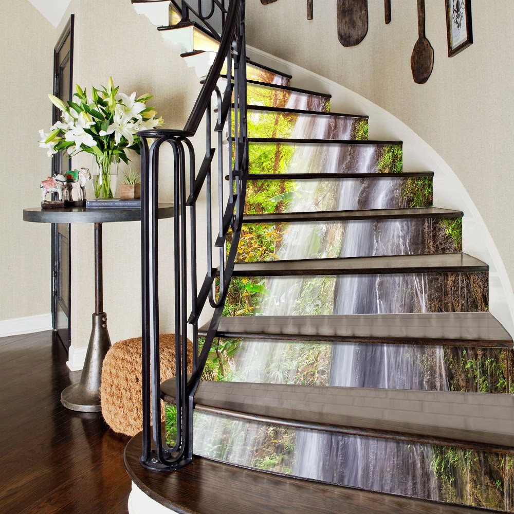 Tranh 3D dán cầu thang cao cấp - Decal cầu thang 13 bậc 3D Thác nước loại 4 - CLT005