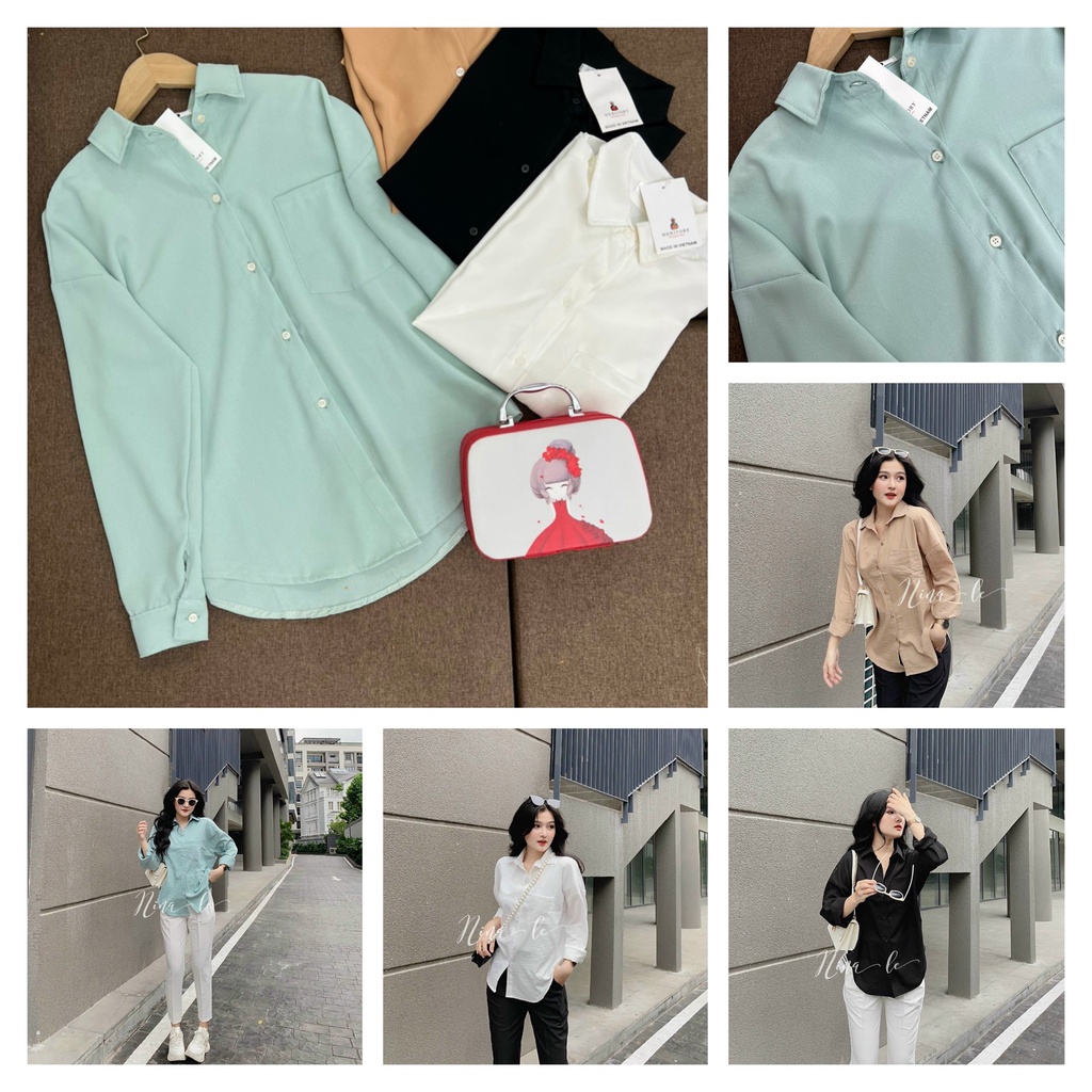 Áo Sơ Mi Trắng Dài Tay Nữ Chất Trơn Đũi Nhẹ Mát Form Siêu Xinh | BigBuy360 - bigbuy360.vn