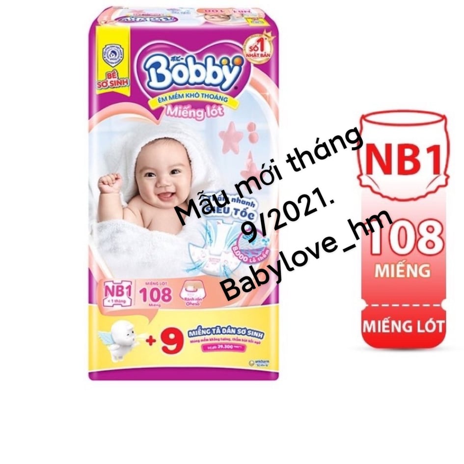 BỌC TÚI ĐEN, CHE TÊN- CỘNG 9 MIẾNG TÃ DÁN XS - Miếng lót sơ sinh Bobby NB1 108 miếng