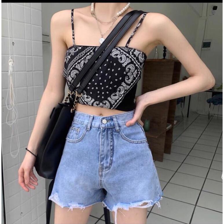 Quần sooc bò jean nữ cạp cao shorts jeans Quảng Châu phong cách Hàn Quốc sành điệu style năm 2021