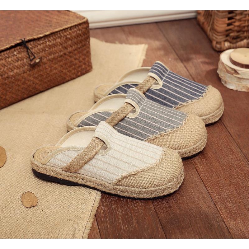 Giày Lười Vải Lanh Thêu Họa Tiết Dân Tộc Bắc Kinh Cổ Điển Thời Trang Mùa Hè Cho Nữ 2 # A7