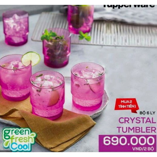Bộ 6 ly cao cấp Crystal Tumbler Tupperware tặng 1 Bàn chải Tup cọ rửa