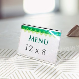 Kệ Mica trưng bày - Menu mica chữ L size 12cm x 8cm