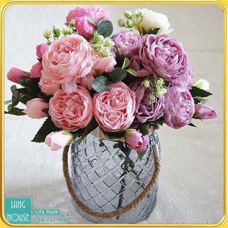 Tổng kho decor hoa lụa hoa giả - bó hoa hồng hàn quốc loại 1 - 1 cành 5 bông