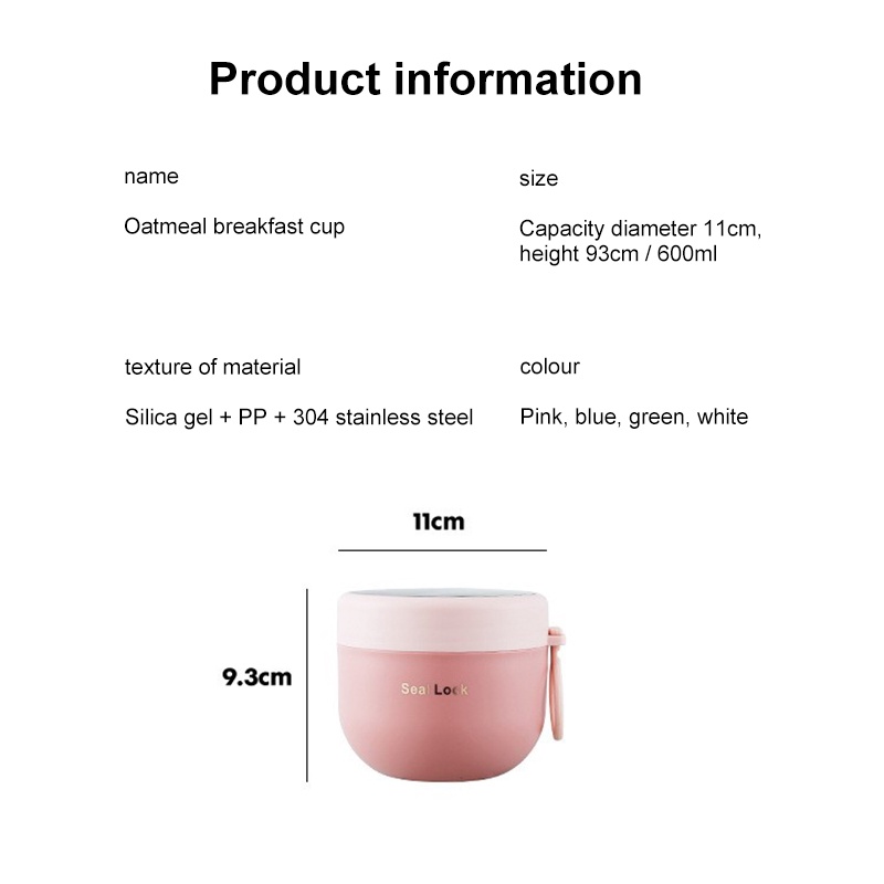 Cốc Đựng Thức Ăn Bằng Thép Không Gỉ 304 Cách Nhiệt Dùng Được Trong Lò Vi Sóng