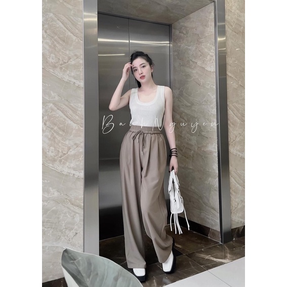 Quần ống rộng nữ cạp chun dây rút dáng dài thể thao siêu hách dáng