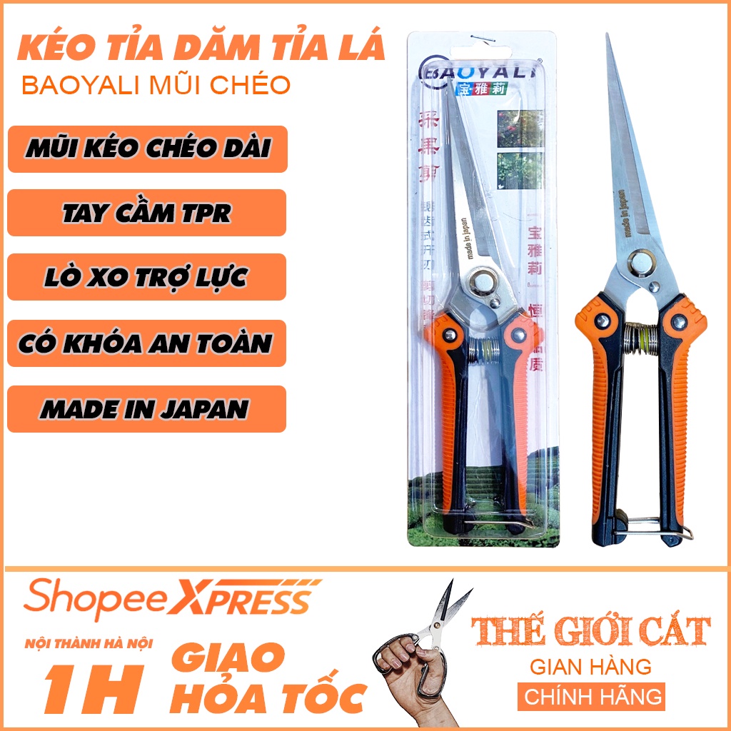 Kéo tỉa dăm cây cảnh, cắt cành, cắt trái nhọn vẹo hàng Nhật Bản chính hãng BAOYALI siêu sắc, lưỡi kéo dài, nhỏ