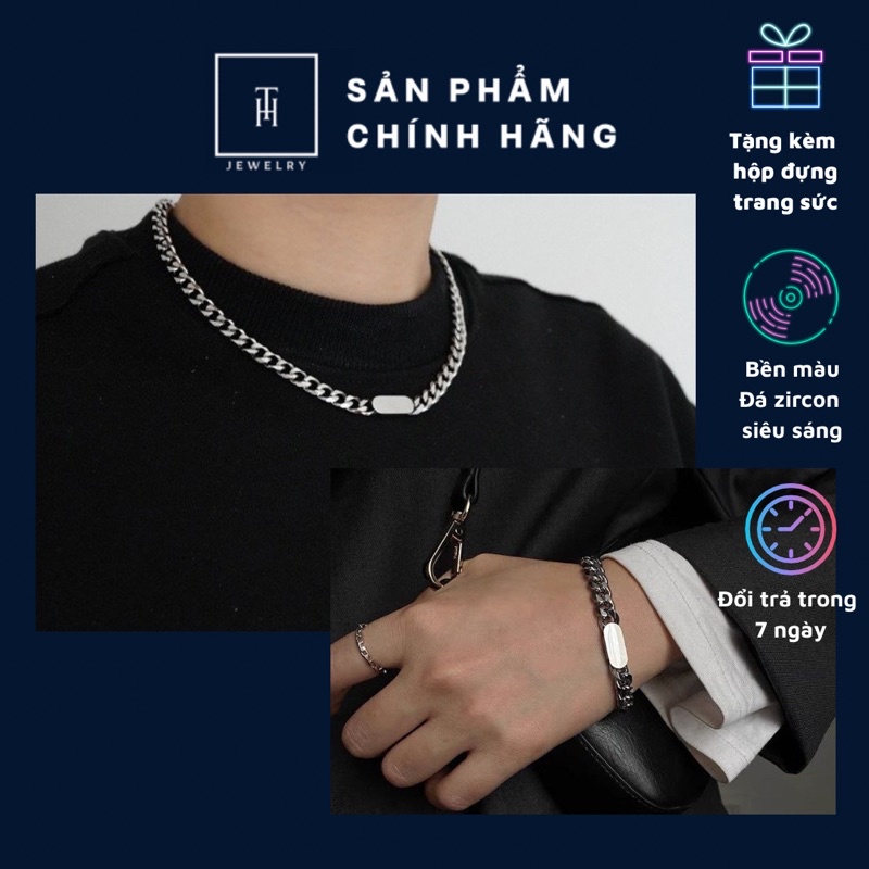 Dây chuyền &amp; Vòng tay HK Bạc S925 Cuban phong cách Hiphop thời trang hiện đại DCT01